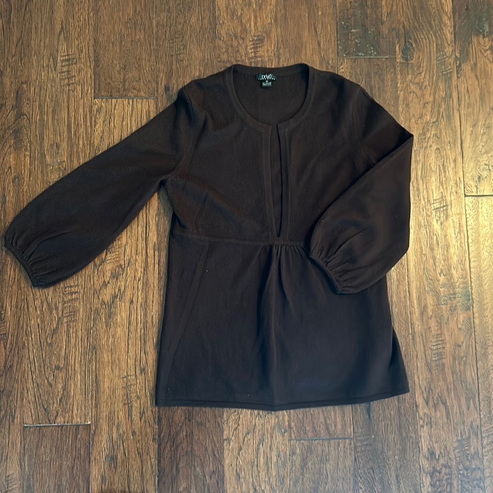 Prive 100% Cashmere Long Peasant Sleeve Chocolate Brown Top Sz M